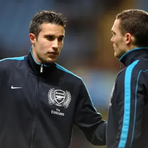 Robin van Persie and Thomas Vermaelen Deep in Conversation: Aston Villa vs. Arsenal, Premier League 2011-12