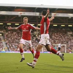 Robin van Persie's Thrilling Goal Celebration with Nicklas Bendtner: Arsenal's 1-0 Victory over Fulham in the Premier League Robin van Persie's Thrilling Goal Celebration with Nicklas Bendtner: Arsenal's 1-0 Victory over Fulham in the Premier League