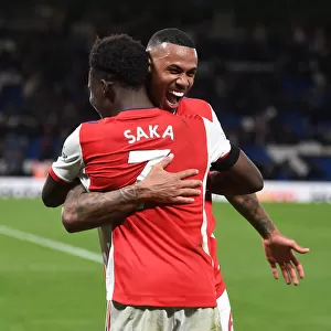 Saka and Gabriel Celebrate Arsenal's Four-Goal Lead Over Chelsea (April 2022)