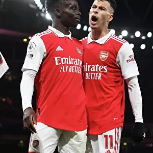 Saka and Martinelli Celebrate First Goal: Arsenal vs. Everton, Premier League 2022-23