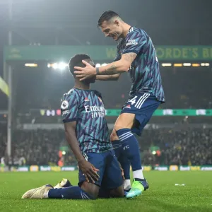 Saka and Xhaka Celebrate Arsenal's Goals Against Norwich City (December 2021) Saka and Xhaka Celebrate Arsenal's Goals Against Norwich City (December 2021)