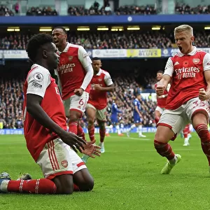 Saka and Zinchenko Celebrate Arsenal's Goal: Chelsea vs Arsenal, Premier League 2022-23
