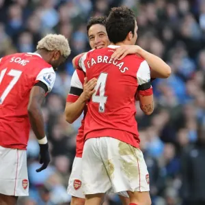 Sami Nasri and Cesc Fabregas celebrate the 2nd Arsenal goal, scored by Alex Song Sami Nasri and Cesc Fabregas celebrate the 2nd Arsenal goal, scored by Alex Song