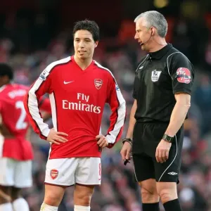 Samir Nasri (Arsenal) chats to Referee Chris Foy. Arsenal 3: 1 Burnley. Barclays Premier League Samir Nasri (Arsenal) chats to Referee Chris Foy. Arsenal 3: 1 Burnley. Barclays Premier League