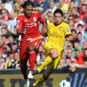 Samir Nasri (Arsenal) Glen Johnson (Liverpool). Liverpool 1: 1 Arsenal, Barclays Premier League