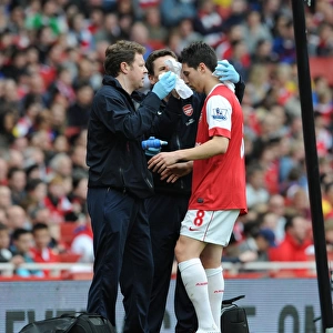 Samir Nasri (Arsenal) with physio Colin Lewin. Arsenal 0: 0 Blackburn Rovers