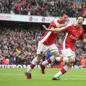 Samir Nasri celebrates scoring the 2nd Arsenal goal