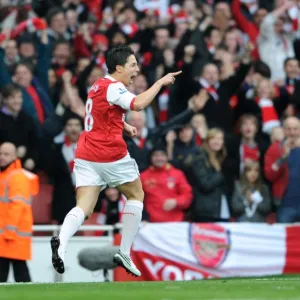 Samir Nasri celebrates scoring Arsenals 1st goal. Arsenal 2: 3 Tottenham Hotspur