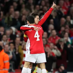 Samir Nasri celebrates scoring Arsenals 1st goal with Cesc Fabregas