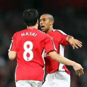 Samir Nasri celebrates scoring Arsenals 1st goal with Gael Clichy