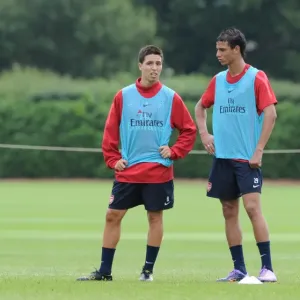 Samir Nasri and Marouane Chamakh (Arsenal). Arsenal Training Ground, London Colney