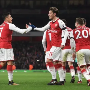 Sanchez and Ozil Celebrate Arsenal's Goals Against Huddersfield Town (2017-18) Sanchez and Ozil Celebrate Arsenal's Goals Against Huddersfield Town (2017-18)