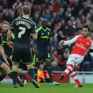 Santi Cazorla (Arsenal) Ben Gibson (Middlesbrough). Arsenal 2: 0 Middlesbrough. FA Cup 5th Round