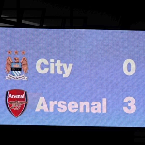 The scorboard at Eastlands. Manchester City 0: 3 Arsenal, Barclays Premier League