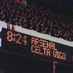 The scoreboard. Arsenal v Celta Vigo. UEFA Champions League
