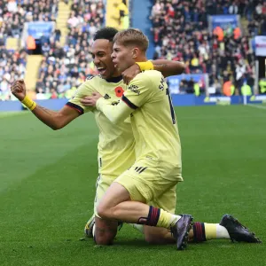 Smith Rowe and Aubameyang's Glorious Goal Celebration: Arsenal's Winning Moment at Leicester City (2021-22)
