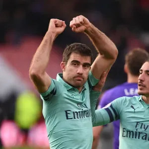 Sokratis Celebrates with Arsenal Fans: AFC Bournemouth vs Arsenal FC, Premier League 2018-19 Sokratis Celebrates with Arsenal Fans: AFC Bournemouth vs Arsenal FC, Premier League 2018-19