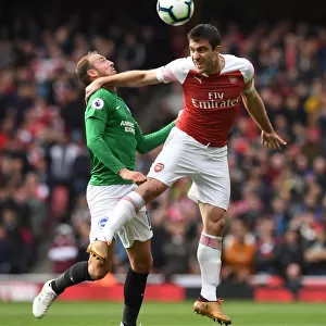 Sokratis vs Murray: Intense Heading Battle at Arsenal vs Brighton Premier League Match