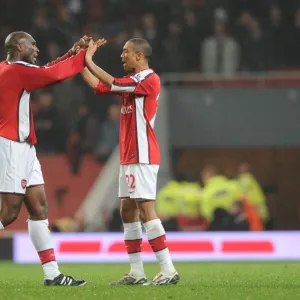 Sol Campbell and Gael Clichy (Arsenal). Arsenal 2: 0 West Ham United, Barclays Premeir League