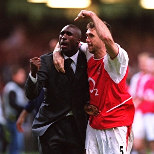 Sol Campbell and Martin Keown celebrate after the match