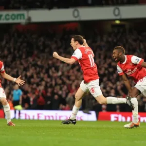 Squillaci, Djourou, and Fabregas: Arsenal's Triumphant Goal Celebration vs. Stoke City (1:0), 2011