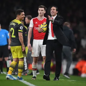 Strategic Talks: Unai Emery and Kieran Tierney at Arsenal's Touchline during Arsenal vs Southampton, 2019-20 Premier League Strategic Talks: Unai Emery and Kieran Tierney at Arsenal's Touchline during Arsenal vs Southampton, 2019-20 Premier League