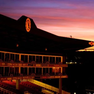 The Sun sets over The Arsenal and Emirates stadiums