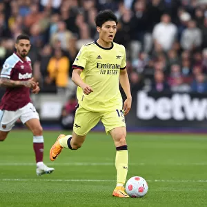 Takehiro Tomiyasu in Action: West Ham United vs. Arsenal, Premier League 2021-22