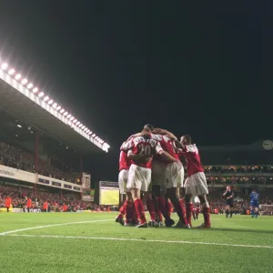 The Arsenal players celebrate Robert Pires 2nd goal in front of the East Stand