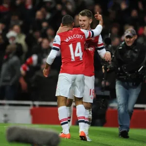 Theo Walcott and Aaron Ramsey Celebrate Arsenal's Second Goal vs. Liverpool (2013)