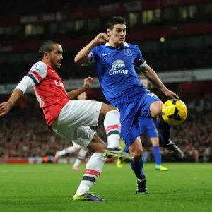 Theo Walcott (Arsenal) Gareth Barry (Everton) Print, Barclays Premier League Match