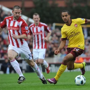 Theo Walcott (Arsenal) Rory Delap (Stoke). Stoke City 3: 1 Arsenal. Barclays Premier League