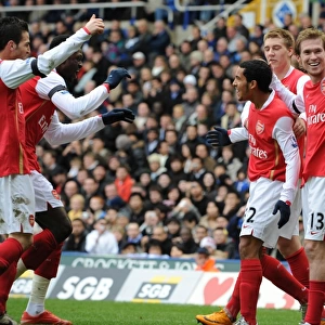 Theo Walcott celebrates scoring the 2nd Arsenal goal with Alex Hleb