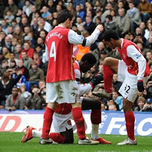 Theo Walcott celebrates scoring the 2nd Arsenal goal with Cesc Fabregas