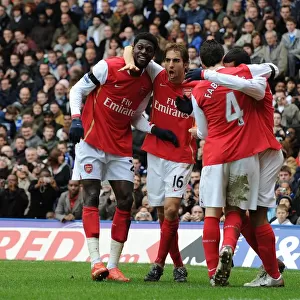 Theo Walcott celebrates scoring the 2nd Arsenal goal with Mathieu Flamini