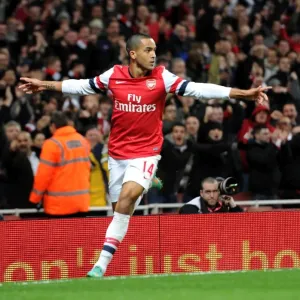 Theo Walcott celebrates scoring Arsenals 1st goal. Arsenal 7: 3 Newcastle United