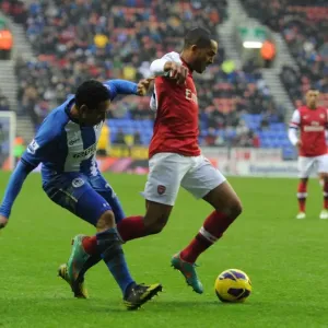 Theo Walcott Fouled by Jean Beausejour: Arsenal vs. Wigan Athletic, Premier League (2012-13)