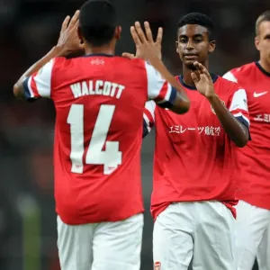 Theo Walcott and Gedion Zelalem Celebrate Goal for Arsenal against Nagoya Grampus in Japan, 2013