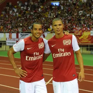 Theo Walcott and Kieran Gibbs of Arsenal in Action during Hangzhou Greentown Friendly Theo Walcott and Kieran Gibbs of Arsenal in Action during Hangzhou Greentown Friendly