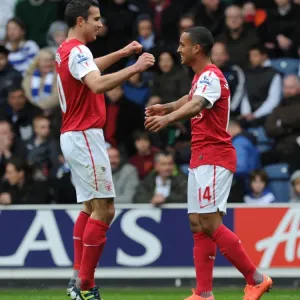 Theo Walcott and Robin van Persie Celebrate Goal: Queens Park Rangers vs. Arsenal, Premier League 2011-12