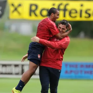 Theo Walcott and Vito Mannone (Arsenal). Arsenal Training Camp, Bad Waltersdorf