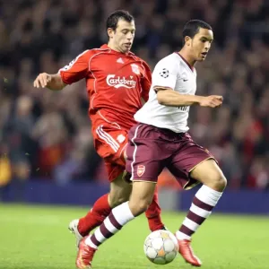 Theo Walcott's Game-Changer: Outmaneuvering Mascherano to Set Up Adebayor's Goal in Arsenal's UEFA Champions League Showdown at Anfield, 2008 Theo Walcott's Game-Changer: Outmaneuvering Mascherano to Set Up Adebayor's Goal in Arsenal's UEFA Champions League Showdown at Anfield, 2008