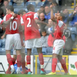 Theo Walcott's Historic Debut Goal: Arsenal's Win Against Blackburn Rovers (2010) - Celebrating with Diaby, Fabregas, and van Persie