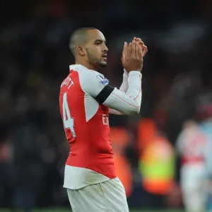 Theo Walcott's Triumphant Moment with Arsenal Fans after Arsenal v Newcastle United Match, Premier League 2015-16
