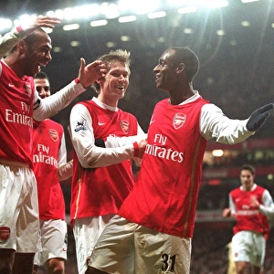 Thierry Henry, Alex Hleb, and Justin Hoyte: Triumphant Celebration after Arsenal's Second Goal vs. Charlton Athletic (4:0)