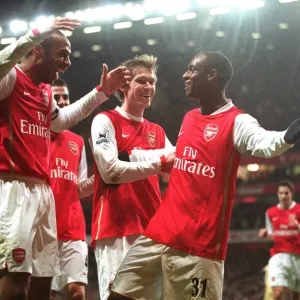 Thierry Henry, Alex Hleb, and Justin Hoyte: Triumphant Celebration after Arsenal's Second Goal vs. Charlton Athletic (4:0)