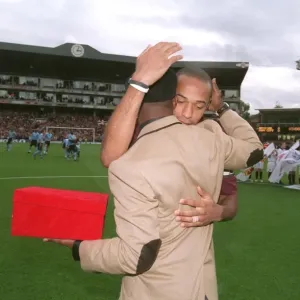 Thierry Henry is presented with a golden cannon by Ian Wright for becoming Arsenals all time record goalscorer. Arsenal 1: 0 Manchester City. FA Premier League. Arsenal Stadium, Highbury, London, 22 / 10 / 05. Credit: Arsenal Football Club / Thierry Henry is presented with a golden cannon by Ian Wright for becoming Arsenals all time record goalscorer. Arsenal 1: 0 Manchester City. FA Premier League. Arsenal Stadium, Highbury, London, 22 / 10 / 05. Credit: Arsenal Football Club /