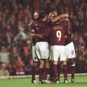 Thierry Henry and Robert Pires Celebrate Arsenal's First Goal in 3:0 Victory over Sparta Prague, UEFA Champions League, Highbury, London, 2005 Thierry Henry and Robert Pires Celebrate Arsenal's First Goal in 3:0 Victory over Sparta Prague, UEFA Champions League, Highbury, London, 2005