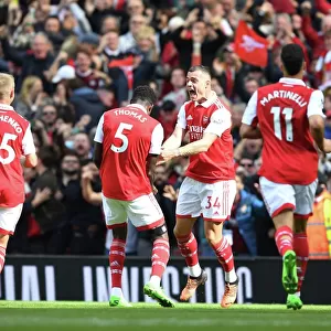 Thomas Partey and Granit Xhaka Celebrate Arsenal's First Goal Against Tottenham Hotspur (2022-23)