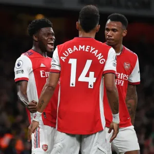 Thomas Partey's First Arsenal Goal: Triumphant Celebration with Gabriel Magalhaes and Pierre-Emerick Aubameyang (2021-22) Thomas Partey's First Arsenal Goal: Triumphant Celebration with Gabriel Magalhaes and Pierre-Emerick Aubameyang (2021-22)